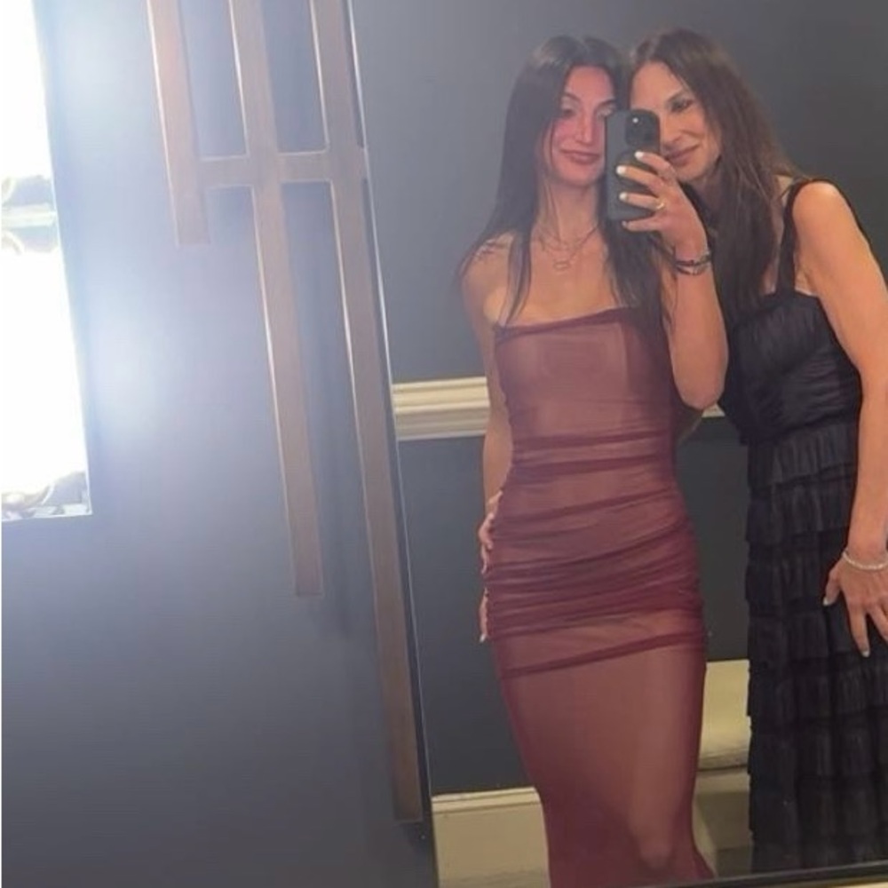 Sheer Strapless Burgundy Bodycon Dress